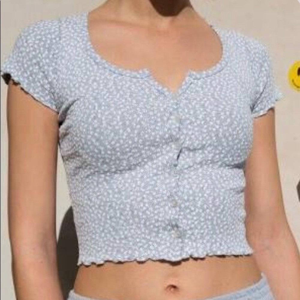Blue with white flower top, from “brandy Melville”